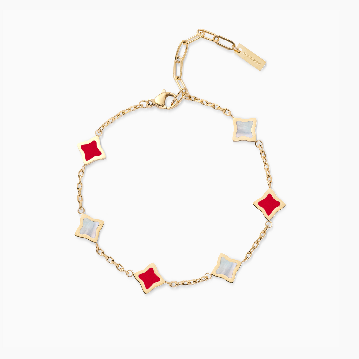 Gold Cable Flower Bracelet - White & Red Pattern