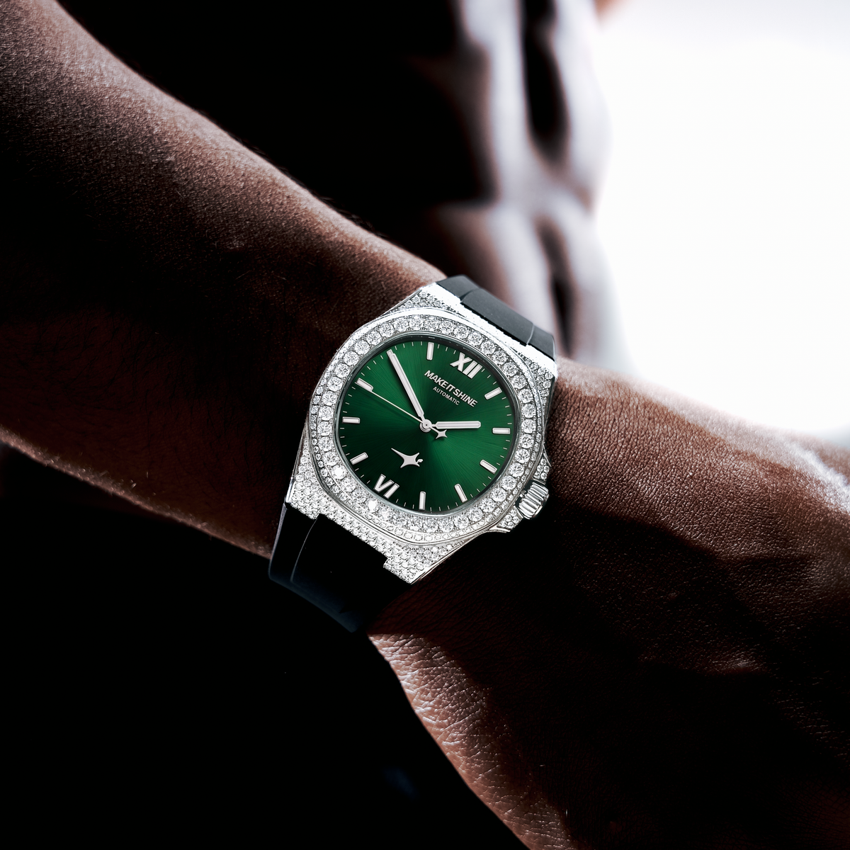 Iced ASON1 - Green Dial & Rubber Strap - VVS Moissanite