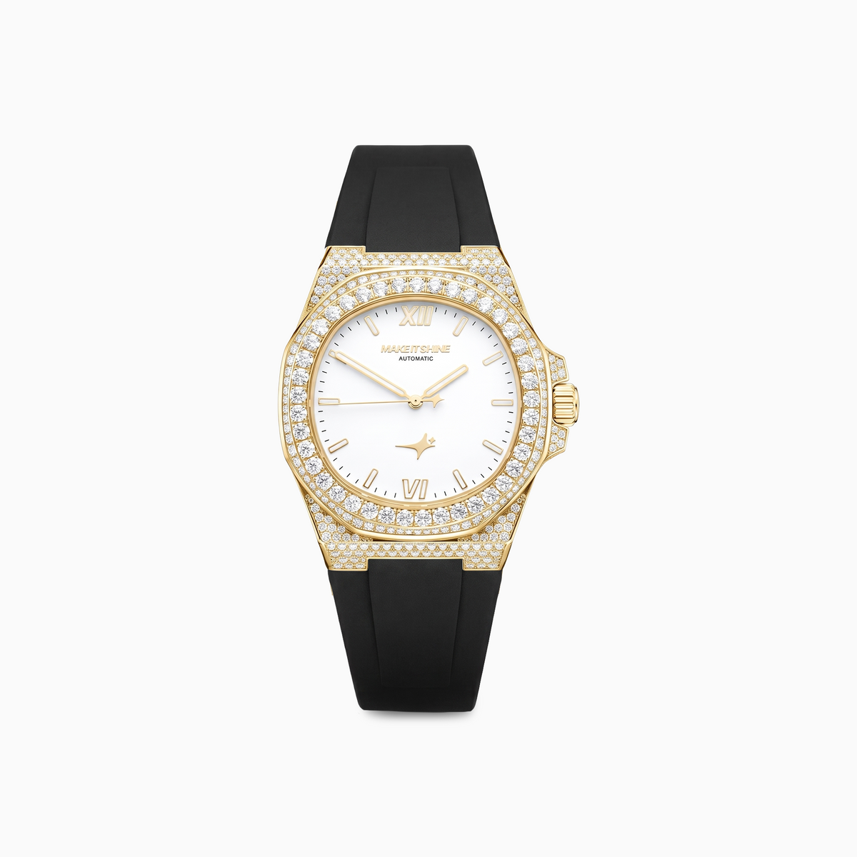Iced ASON1 Gold - White Dial & Rubber Strap - VVS Moissanite
