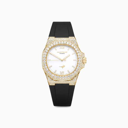 Iced ASON1 Doré - Cadran Blanc & Bracelet Rubber - Moissanite VVS