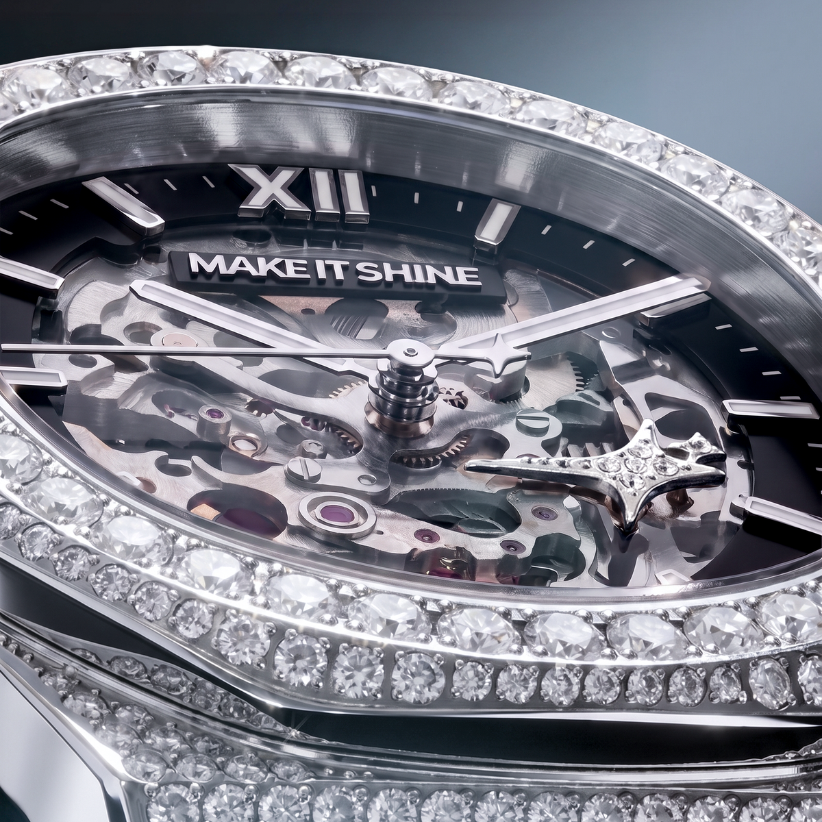 Iced ASON1 - Skeleton Dial & 316L Stainless Steel Bracelet - VVS Moissanite