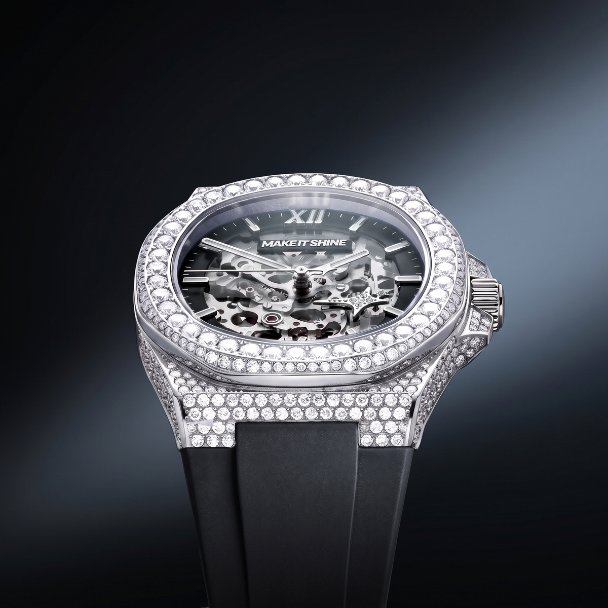 Iced ASON1 - Skeleton Dial & Rubber Strap - VVS Moissanite
