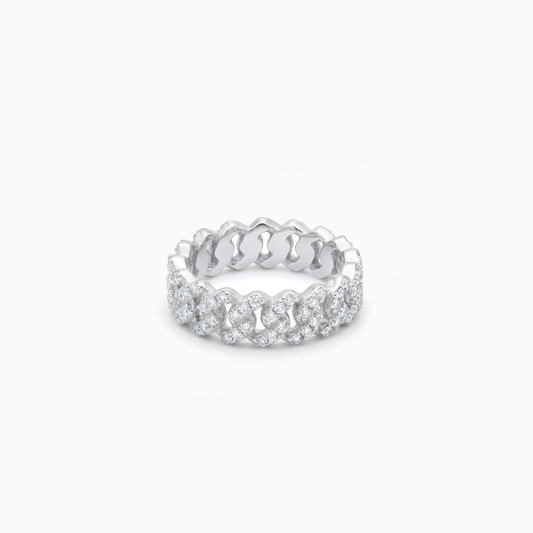 Slim Iced Cuban link ring argentée