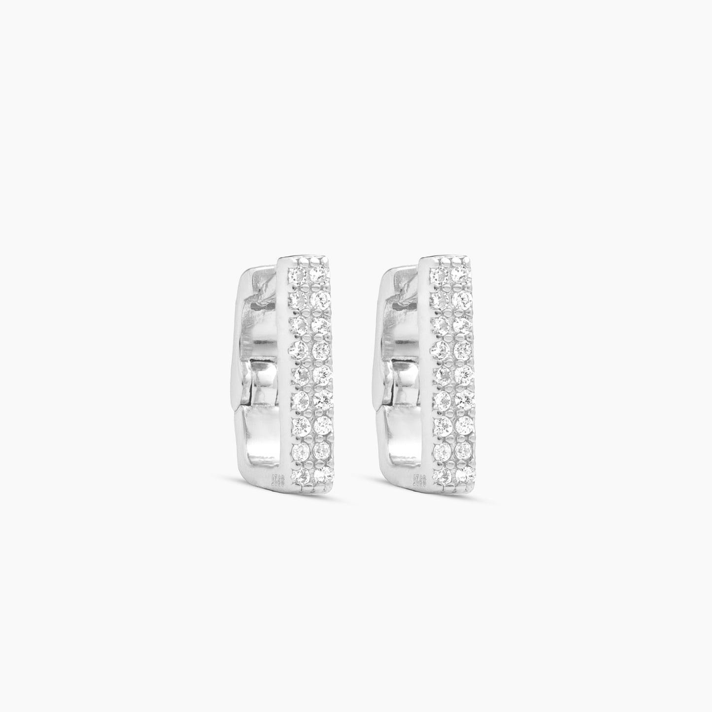 Iced square silver earrings