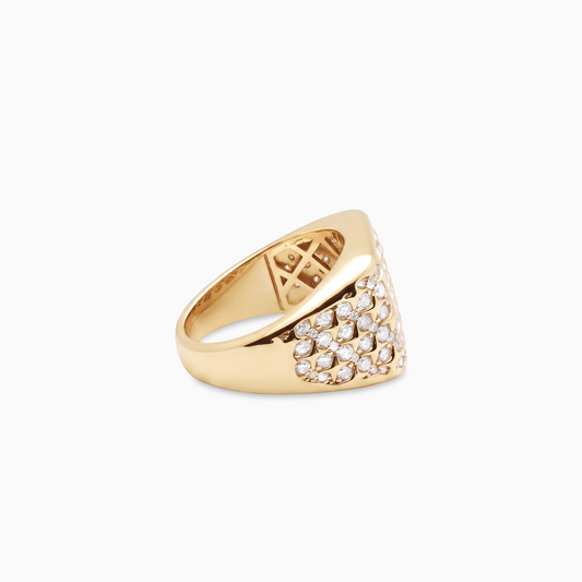 Iced Starfield Square signet ring - 925 Sterling Silver / 18K Gold Plating & VVS Moissanite