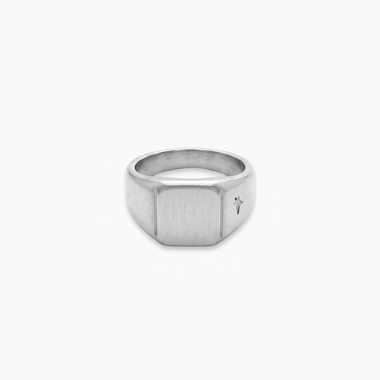 Square signet ring argentée