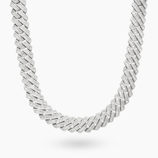 Prong baguette link chain 19mm silver